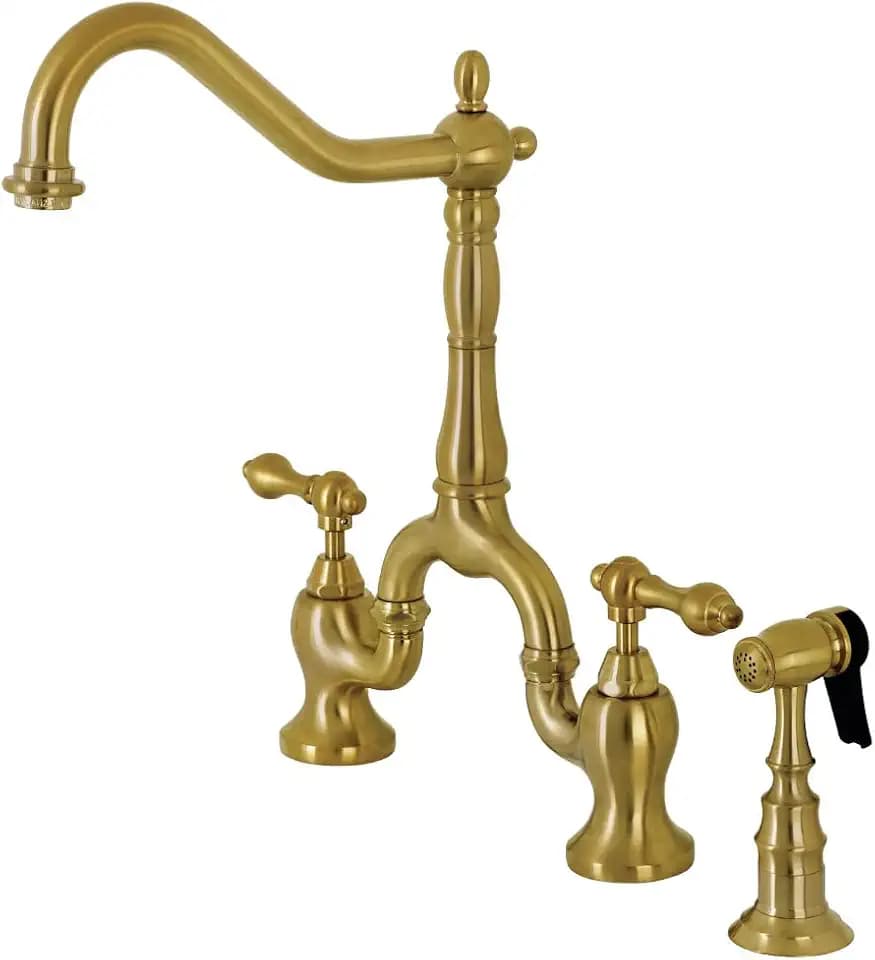 Kingston Brass KS7757ALBS English Country Bridge Kitchen Faucet, Brushed Brass 8 x 8.25 x 14.5