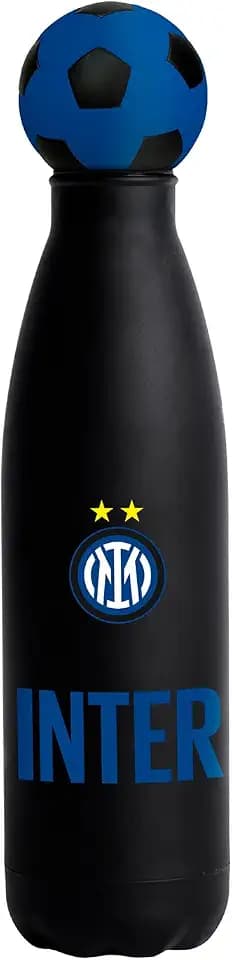 Seven Inter Mailand Trinkflasche, Thermosflasche, Wasserflasche, aus Edelstahl, BPA-frei, 500 ml, Silikondeckel, Kinder, Jungen, Fußball, Geschenkidee