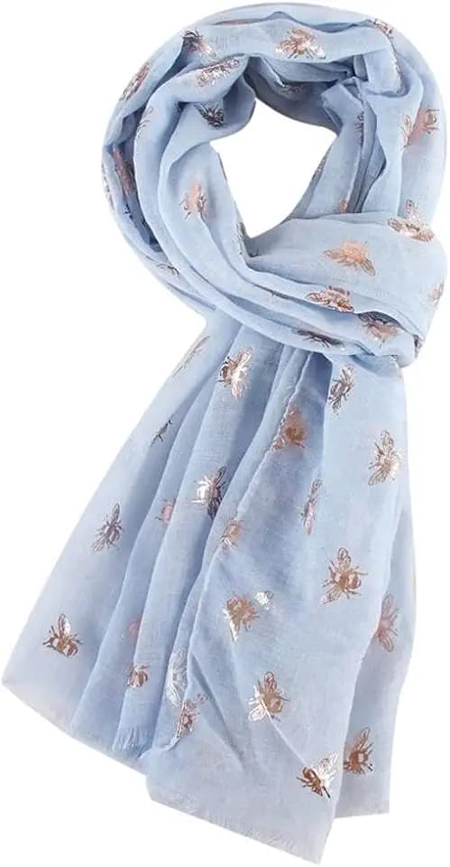 Bienenschal in Hellblau mit goldfarbenen Hummeln, Blau, Hellblau, Hellblau, Babyblau, Aqua, 42