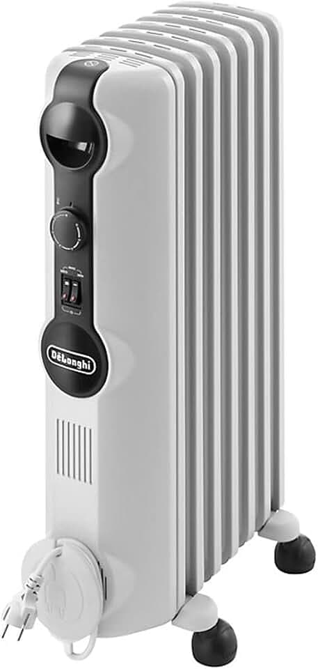 De'Longhi Radia S – Ölheizer für Räume bis 45m³, Elektroheizung mit Sicherheitsthermostat, 7 Rippen, Individuelle Heizung mit Frostschutz, Tragbar, 1500W, Weiß (TRRS0715)