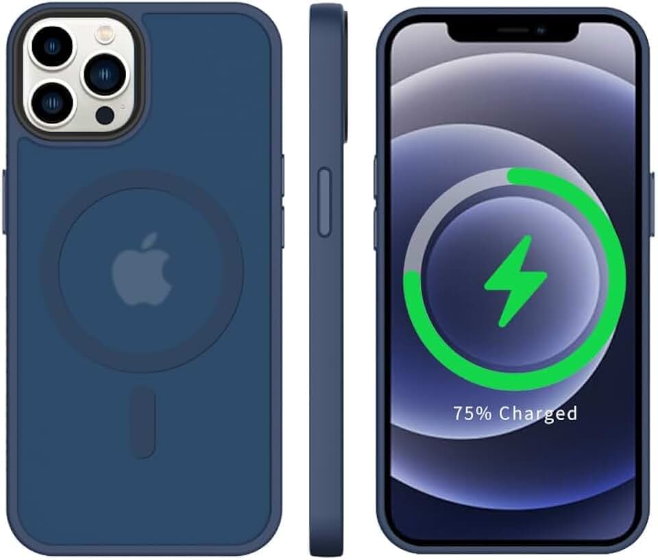 tigratigro Magnetisch Hülle für iPhone 12 Kompatibel mit MagSafe, Durchscheinende Matt Handyhülle Rückseite Dünn Stoßfest Schutzhülle(Navy Blau)