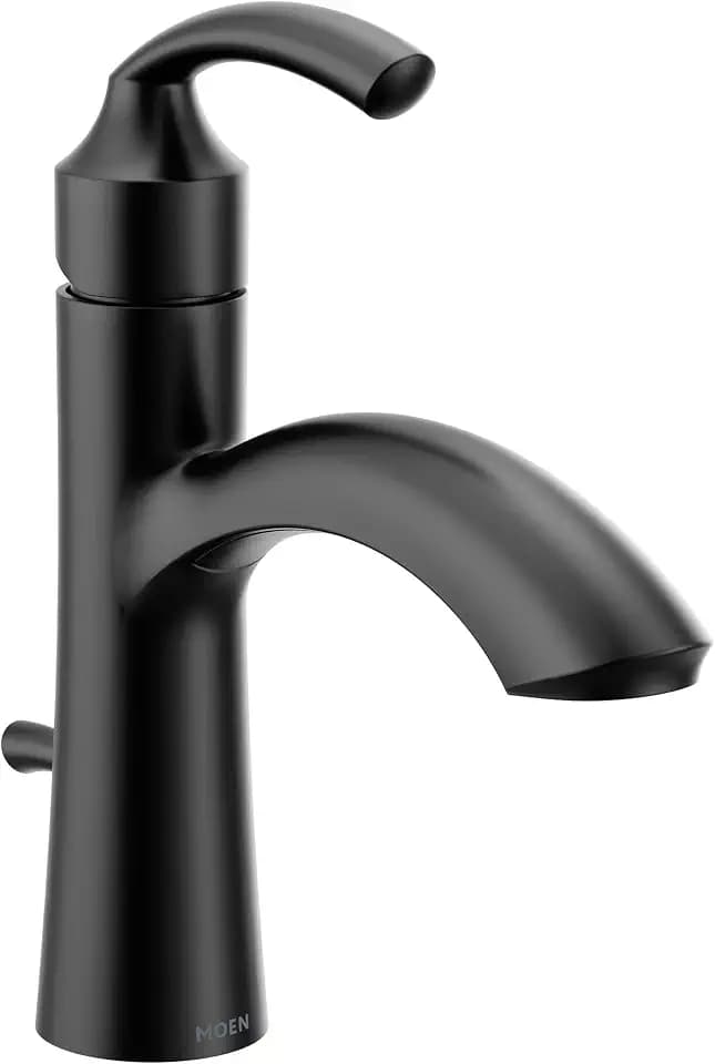 Moen 6170BL Glyde Single Handle Bathroom Sink Faucet with Optional Deckplate, Matte Black