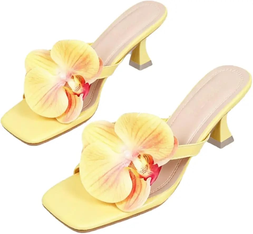 MakeMeChic Women's Flower Kitten Heels Floral Summer Beach Sandals