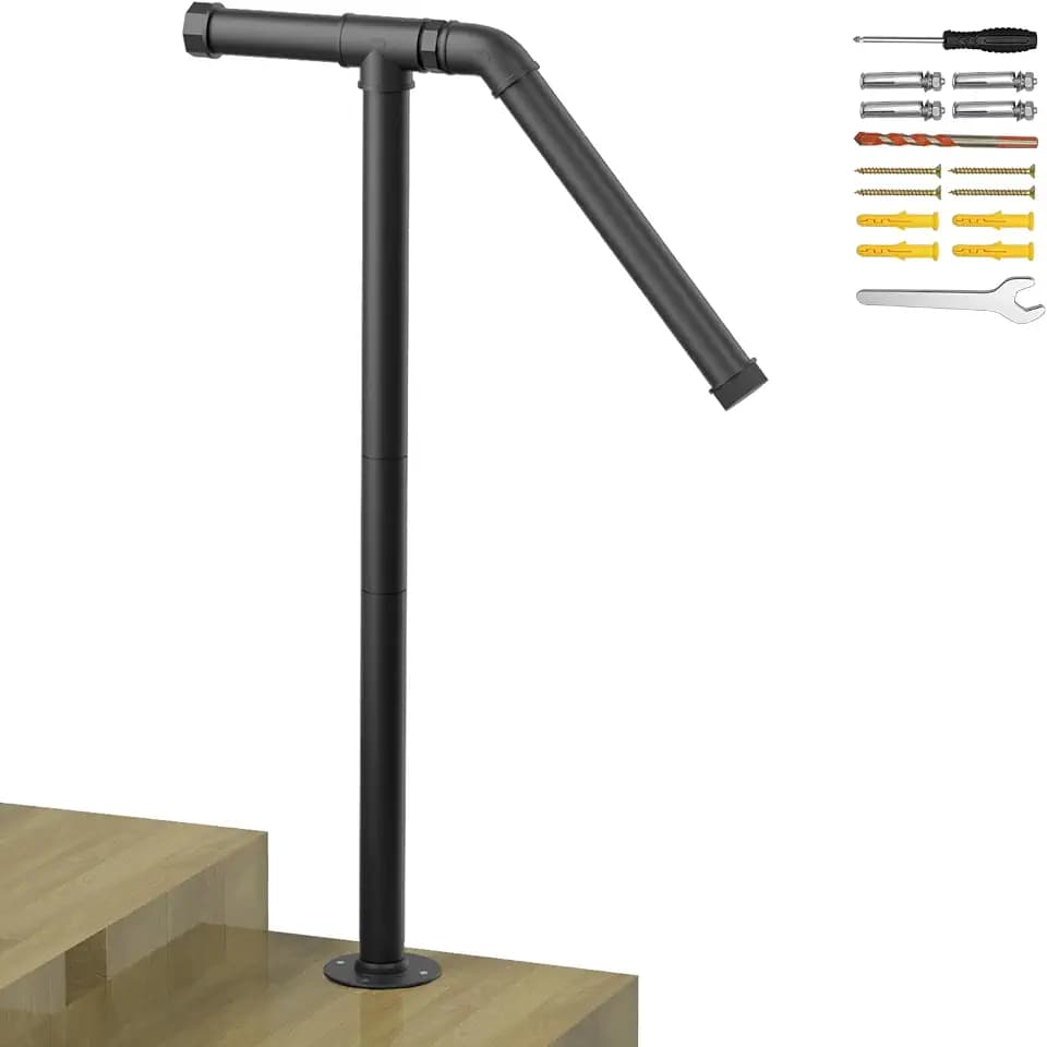 Single Post Handrail Stair Railings for Outdoor Steps Fit 1-2 Steps