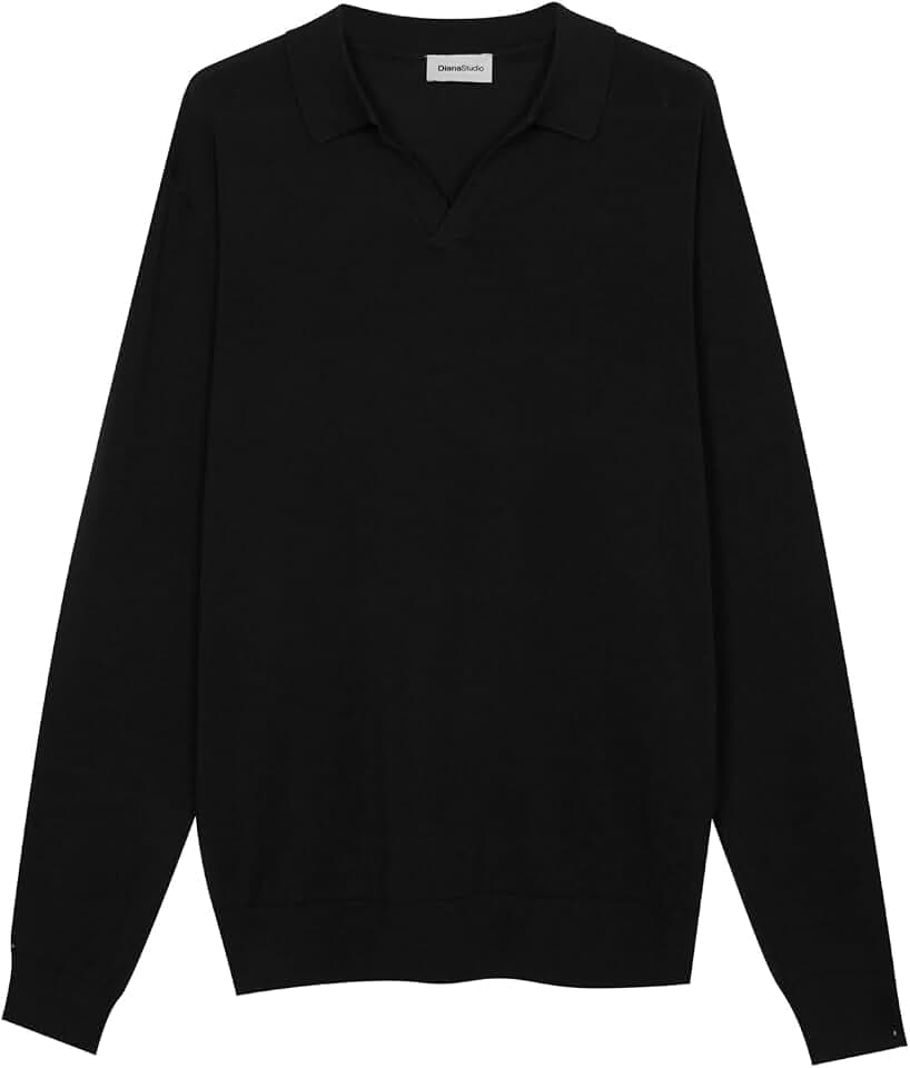 Diana Studio - Polo aus glattem Strick ohne Knöpfe, Herren, 100% extra gedrehtes leichtes Baumwollmaterial, Langarm, Casual Fit