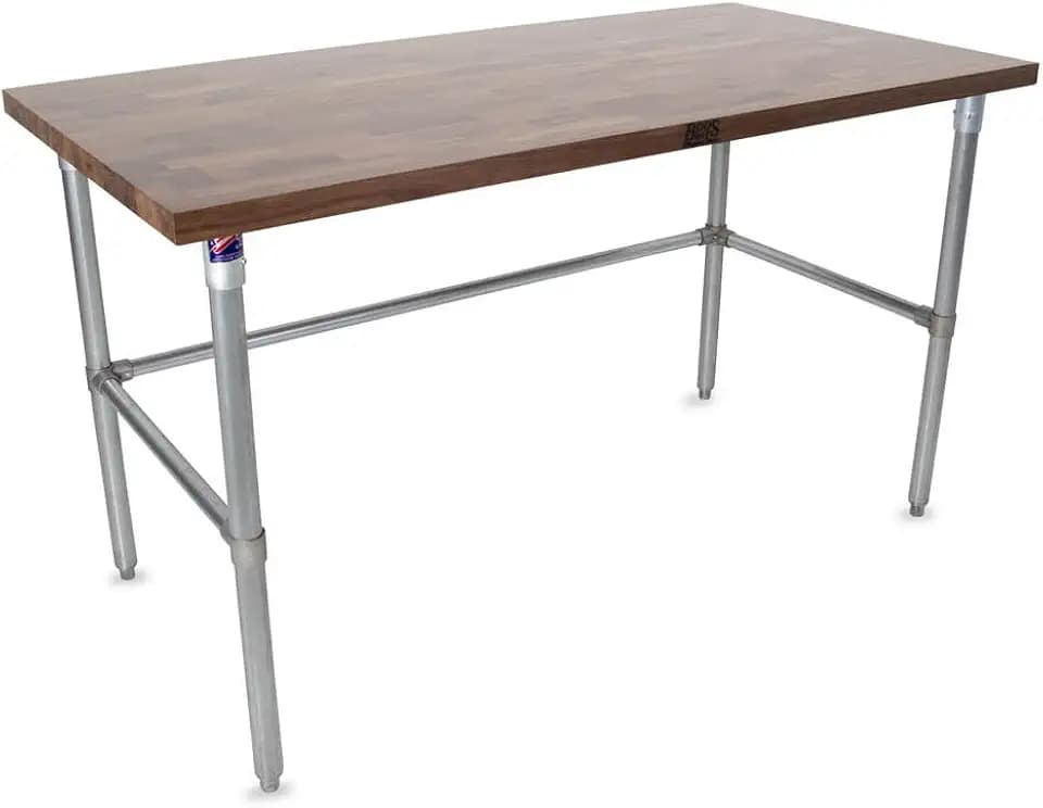 John Boos WAL-JNB03-V Blended Varnique Finished Top with Galvanized Base and Bracing, 35" Height, 60" Length, 24" Width, 1-1/2" Thick, Walnut