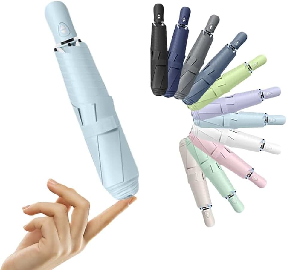Kompakter, faltbarer Mini-Regenschirm mit Ringgriff und Aufbewahrungstasche, Farbverlauf, 6 x 2 Rippen, UV-Schutz, Sonnenregen, leicht, klein, Handtasche, Teflon-Beschichtung, für Damen und