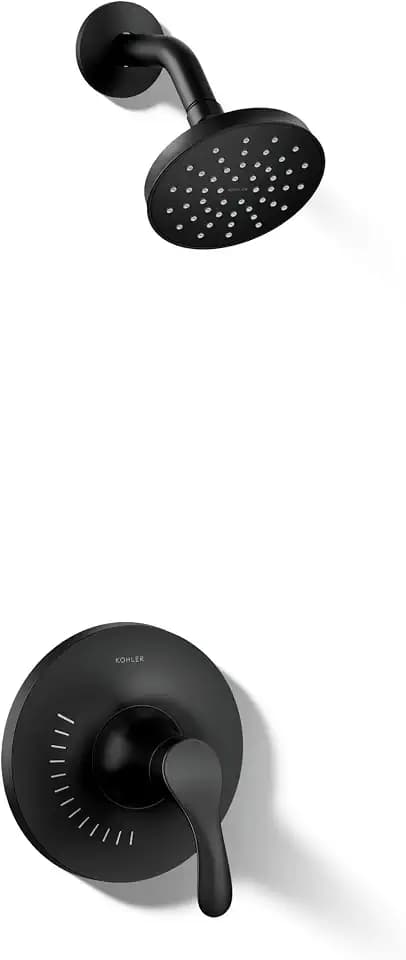 KOHLER TS27392-4G-BL Simplice Rite-Temp Shower Trim Set with Single-Function Showerhead 1.75 GPM, Includes Faceplace with Level Handle and Shower Arm and Flange, Matte Black