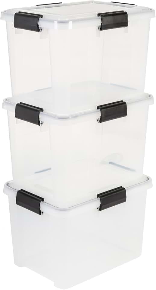 Iris Ohyama Luftdichte Kunststoff-Aufbewahrungsboxen mit Deckel, 20L, 3er-Set, Transparent, Hermetischer wasserdichter Verschluss, Robust Schnappverschlüsse, Stapelbar, Staubschutz, BPA-frei, DDAT-SD