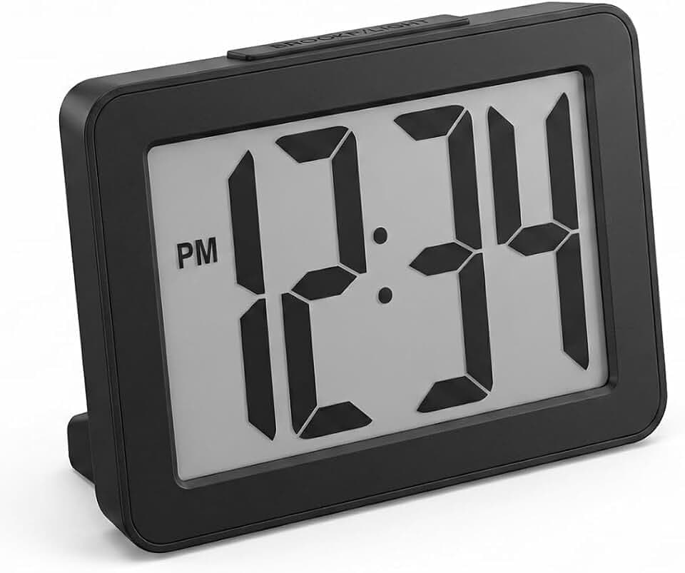 Digital Clock Large Display Battery Operated | Easy Read 2.5" LCD Alarm Clock with On Demand Backlight, 12/24 Hour, Small Desk Clock for Office Kitchen Bedroom