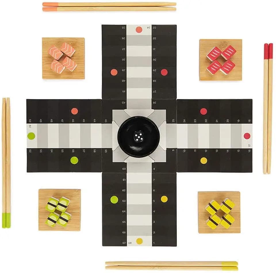 balvi Brettspiel Ludoshi Originelles klassisches Spiel im Sushi-Design Holz/Bambus