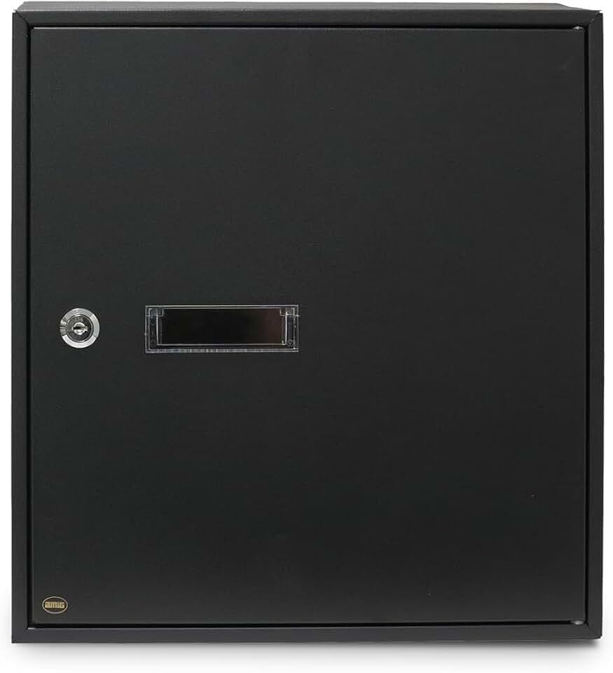 Amig - Durchwurfbriefkasten - Stahl - Schwarz - 40x36x10 cm - Öffnung: 5 x 31,5 cm - Briefkasten für den Innenbereich - zum Anbringen an Wänden, Wänden oder Türen