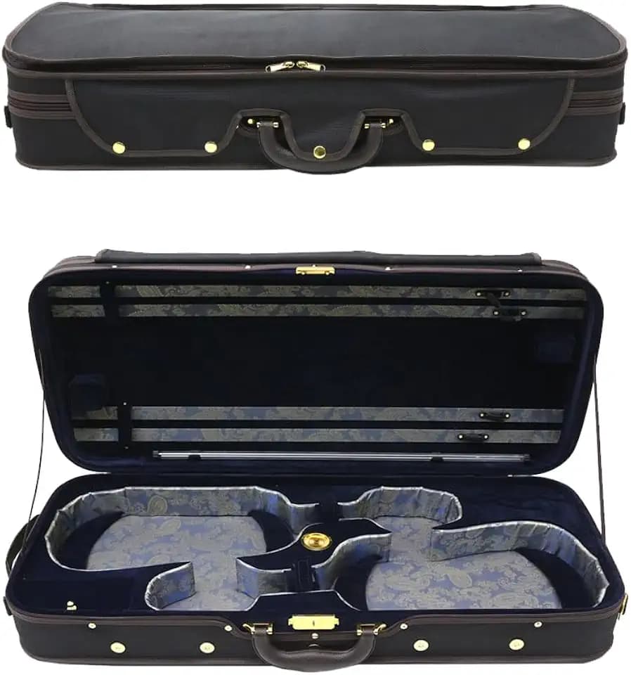 Double Violin Case Wooden Pro For Two 4/4 Full Size violins Nylon Oxford Exterior Silk Interior with Backstrap (Blue interior)