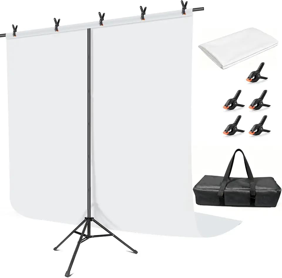 Hemmotop White Backdrop with Stand, 8x7.5ft Photography Background Kit