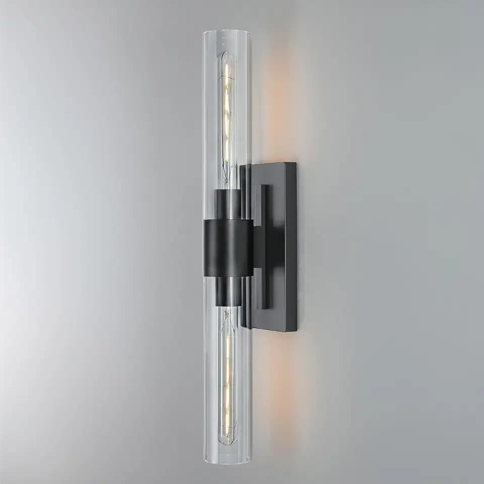 2-Light Matte Black Bathroom Light Fixtures with Glass Shades,Modern Wall Sconce for Bedroom Bath Mirror Lights.