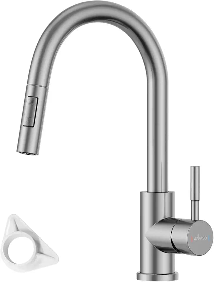 APPASO Wasserhahn Küche, Küchenarmatur Ausziehbar 360° Drehbar, Hochdruck Mischbatterie mit 20 Zoll Flexschlauch, Einhand-Spültischarmatur für Küche | Gebürstet