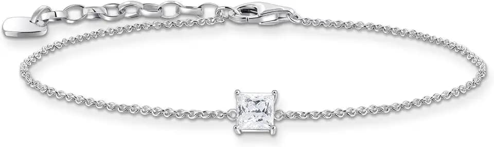 THOMAS SABO Armband mit Stein-Anhänger in Weiß Recyceltes 925 Silber, 16-19 cm, A2158-051-14-L19V