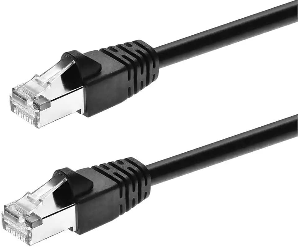 Monoprice Cat6A 20ft Black Patch Cable Double Shielded (S/FTP) 26AWG 10G Pure Bare Copper Snagless RJ45 Fullboot Series Ethernet Cable