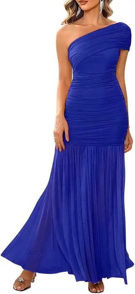 LAGSHIAN Womens Formal One Shoulder Sleeveless Evening Long Dress