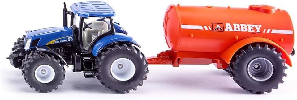 Siku 1945, New Holland Traktor mit EIN-Achs-Güllefass, 1:50, Metall/Kunststoff, Blau/Orange, Viele Funktionen