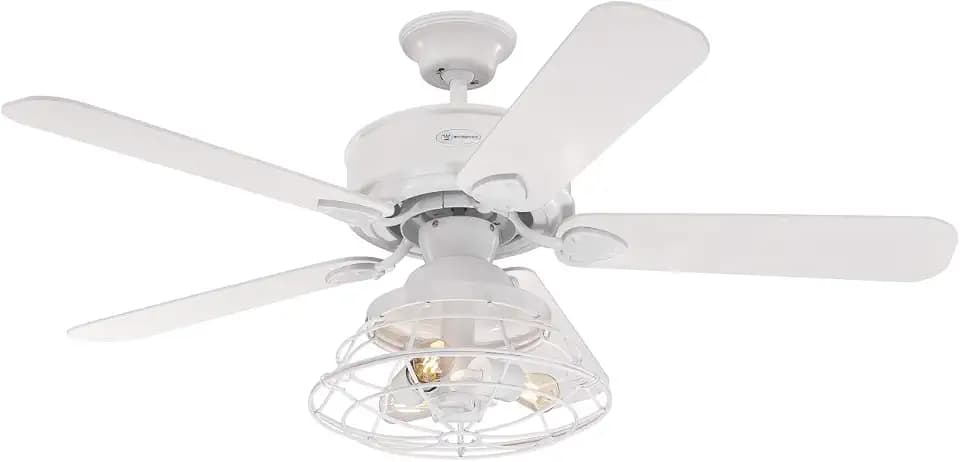 72209 Barnett 122 cm weißer Deckenventilator, dimmbare LED mit Käfigschirm, inklusive Fernbedienung