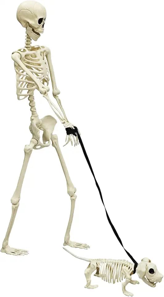 5.4FT Halloween Skeleton Life Size Human Adult Skeletons with Skeleton Dog Halloween Decorations for Indoor Outdoor Garden Lawn,Haunted House Props, Spooky Scene Party Decor