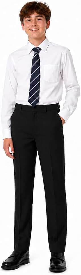 L S U Jungen Slim Fit Schulhose, Reißverschluss und Clip, Uniform, 6/7–15/16 Jahre, halbelastisch