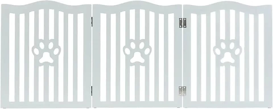 Pet Gate Wooden Free Grey Standing Dog Gate - Foldable