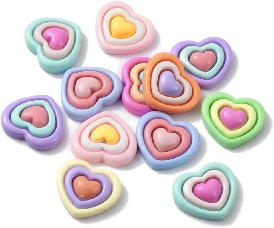 LiQunSweet 200 Pcs Resin Heart Decoden Flatback Beads Cabochons Flatback Nohole Beads for Valentine's Day Jewelry Making DIY Craft