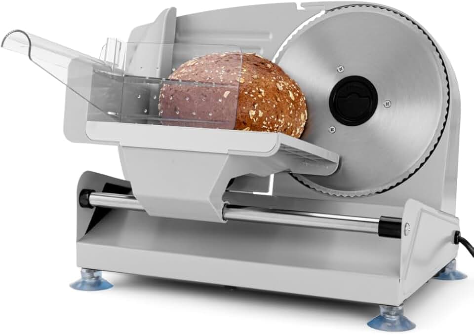 Clatronic® Brotschneidemaschine | Edelstahlmesser rostfrei Ø 190mm | für Brot Käse Wurst | Allesschneider elektrisch | Brotmaschine Schnittstärke 0-15mm | Fingerschutz und Saugfüße | MA 3585