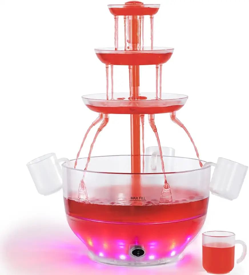 Kusini Drink Fountain for Parties - 1.5 Gal, 3 Tier Punch Bowl Drink Tower, LED Base, 6 Reusable Cups - Drink Dispenser Machine for, Juice, Punch, Pani Puri Fountain for Party Hosting Supplies