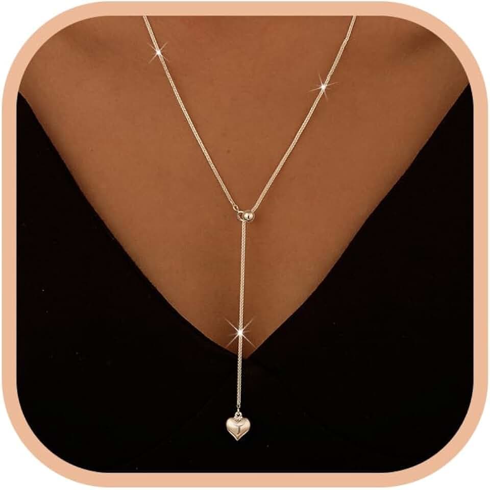 SUYACS 925 Sterling Silver Heart Pearl Long Necklaces for Women Large Pearl Big Sparkly Heart Y Shaped Pendant Long Chain Sweater Necklace Cute Adjustable Necklace Party Wedding Jewelry for Mom