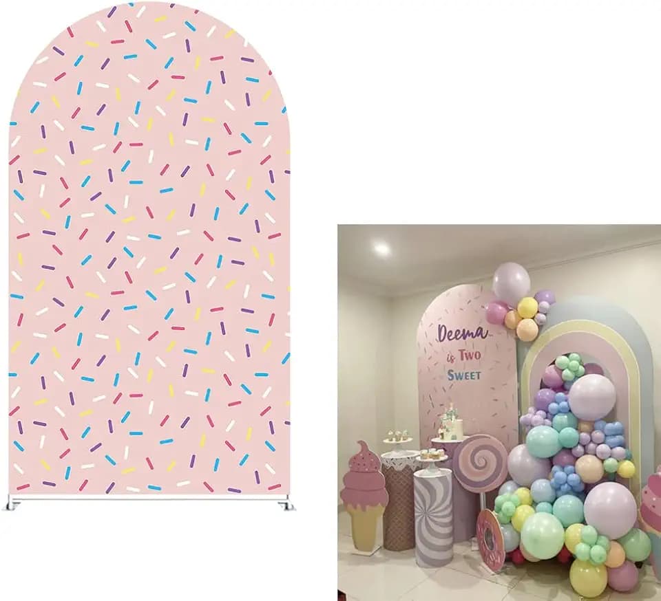 Cream Flowing Sprinkles Arch Backdrop Cover Sweet Candy Birthday Party Decorations Arch Stand Stretchy Covers Baby Shower Parties Supplies (4X7.2ft,GX3212)