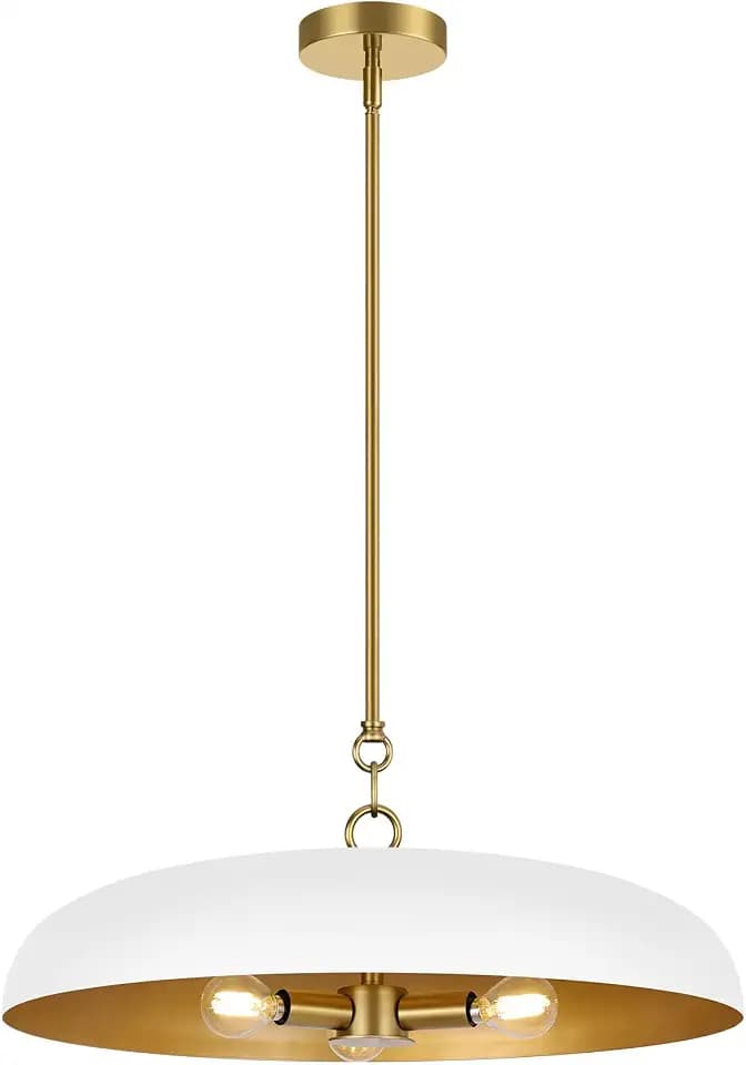 19.7 Inch Extra Large Pendant Light, 3-Light White and Gold All Metal Pendant Lighting Fixture, Oversized Modern Dome Chandelier Ceiling Hanging for Kitchen Island Dining Room Living Entryway