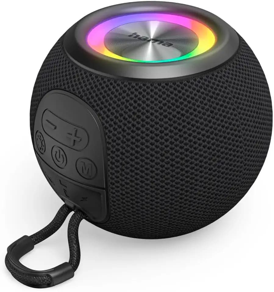 Hama Ball Shape Speaker Bluetooth Lautsprecher, 5,3 Zoll, tragbar, Ball Shape, kabellos, 5 LED-Modi, 10h Akku, 5W, Micro SD, modern, Schwarz