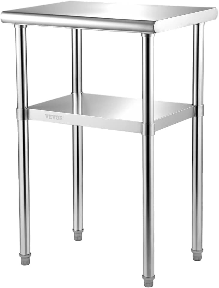 VEVOR Kommerzieller Edelstahltisch 61 x 45,7 x 91,4 cm, Edelstahl Zweilagiger Arbeitstisch Zerlegetisch Gastro 181,4 kg + 91 kg Tragfähigkeit, Gewerbe Küchentisch, Zubereitungstisch Küchenmöbel