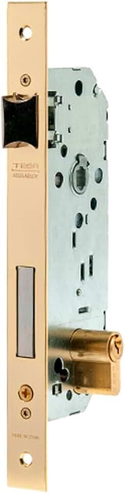 TESA 3010149 Einsteckschloss für Holztüren Dornmaß 60 mm, Messingfarben, quadratischer Stulp geeignet für Holz-Eingangstüren