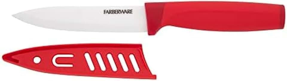 Farberware 5-Inch Ceramic Utility Knife with Blade Cover, Red