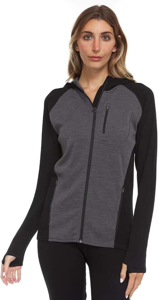 Merino Wool Midweight Womens Full Zip Hoodie - No Itch Renewable Fabric