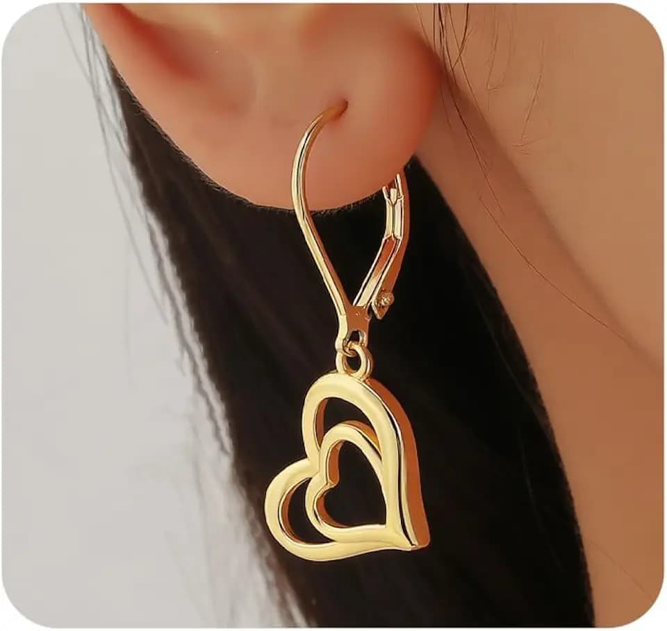 Silver Heart Dangle Earrings for Women Long Heart Leverback Earring Double Love Shaped Dangling Earrings Trendy Everyday Jewelry Valentines Day Gifts