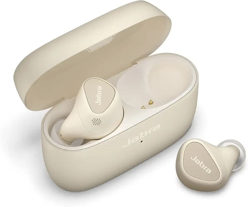 Jabra Elite 5 In-Ear-Bluetooth-Kopfhörer mit Hybrid-Aktive-Geräuschunterdrückung (ANC), 6 integrierten Mikrofonen, ergonomischer Passform, 6-mm-Lautsprecher - Gold-Beige