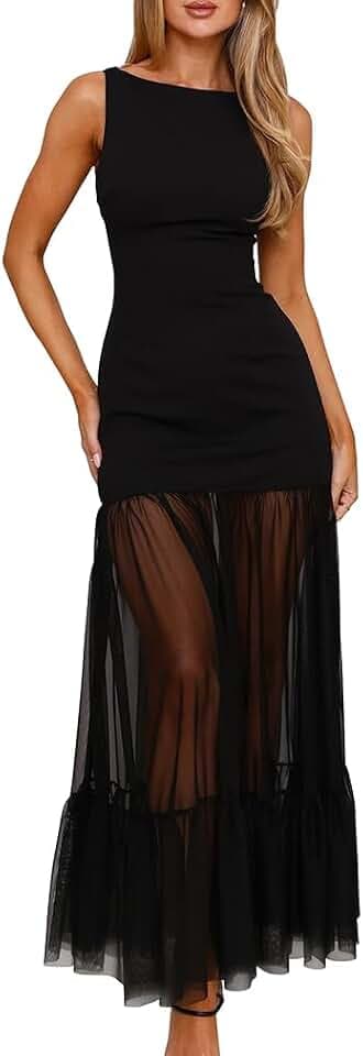 LAGSHIAN Women's Sleeveless Backless Bodycon Evening Maxi Dress