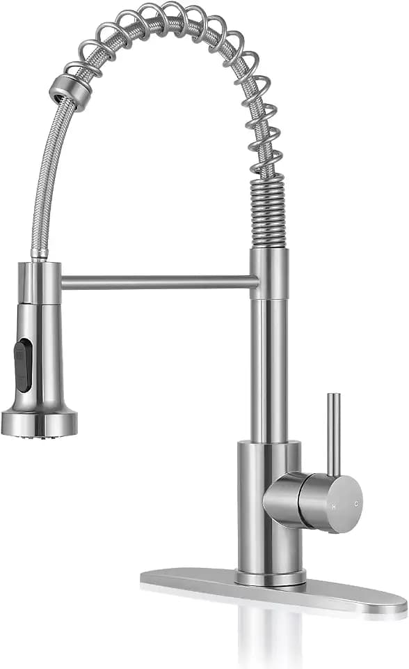 DJS Kitchen Sink Faucet with Pull Down Sprayer Single Handle Brush Nickel