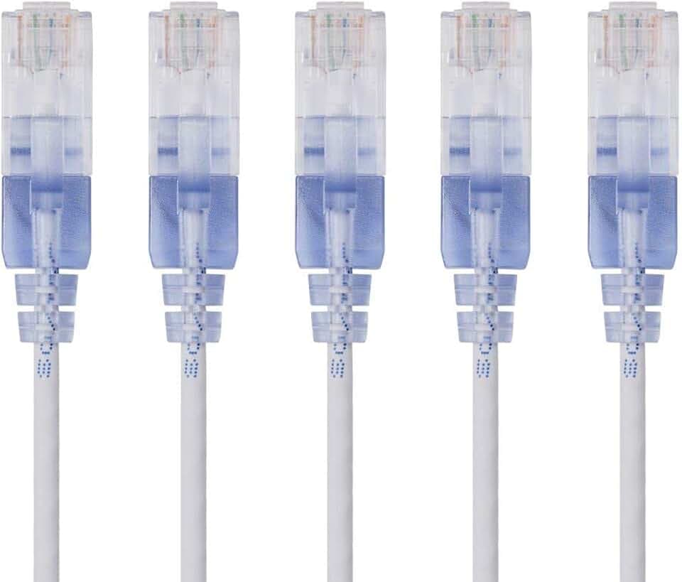 Monoprice SlimRun Cat6A Ethernet Patch Cable - Snagless RJ45 UTP Pure Bare Copper Wire 10G 30AWG 3ft White 5-Pack