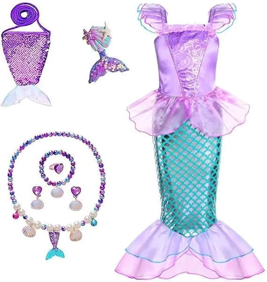 Little Girls Princess Mermaid Costume for Girls Dress Up with Accessory for Christmas Birthday Party Supplies
