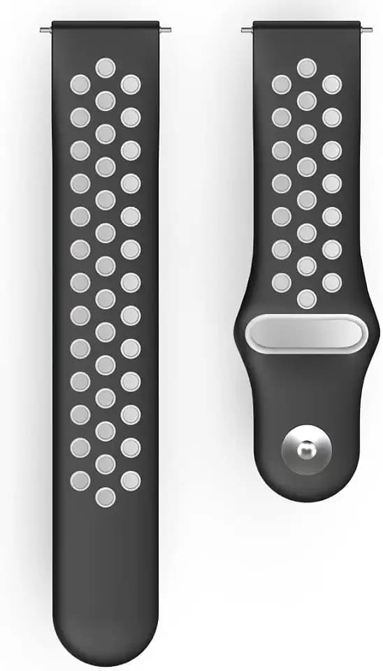 Hama Fitbit Uhrenarmband 22 mm (verstellbares Ersatzarmband f. Smartwatch Fitbit Versa 2, Versa, Versa Lite, Sportarmband atmungsaktiv zum Tauschen, Silikon Wechselarmband, Edelstahl Knopf) schw./grau