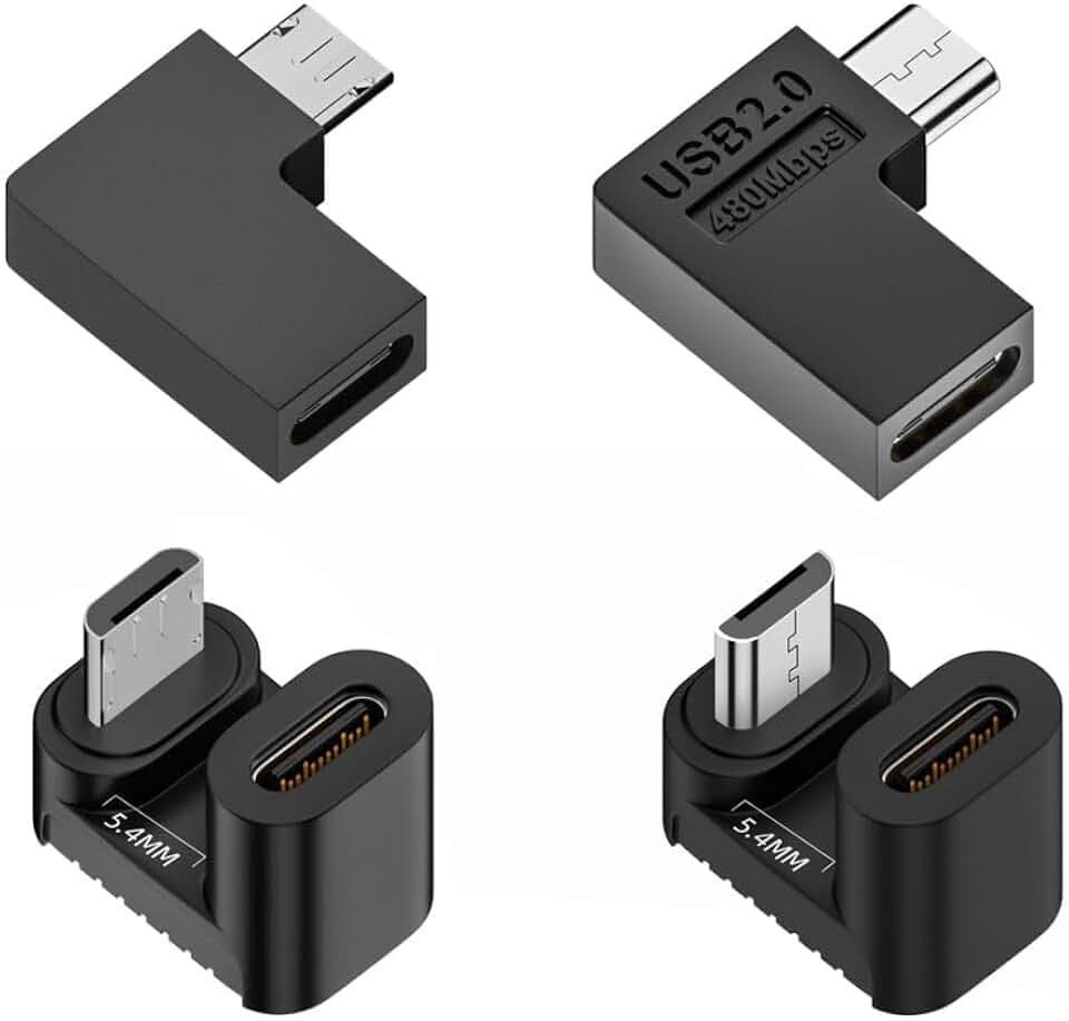chenyang 4 Pack Micro USB 2.0 Connector Micro USB Male to USB C Female 90/180 Degree Angled Connector Adapter
