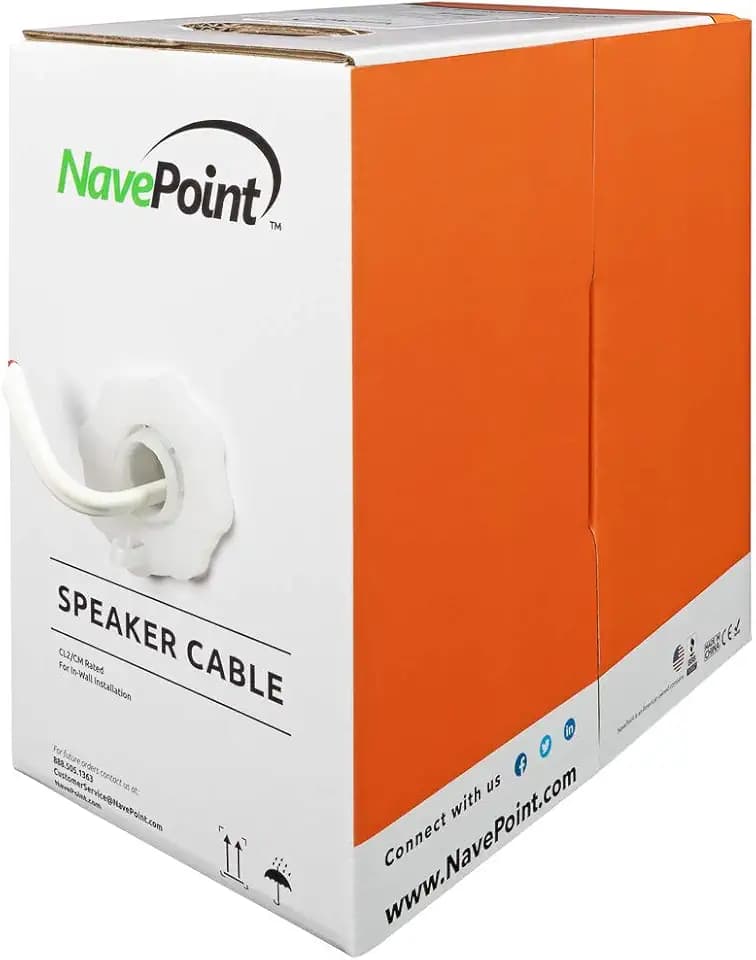 NavePoint 250ft in Wall Audio Speaker Cable Wire CL2 16/4 AWG Gauge 4 Conductor Bulk White