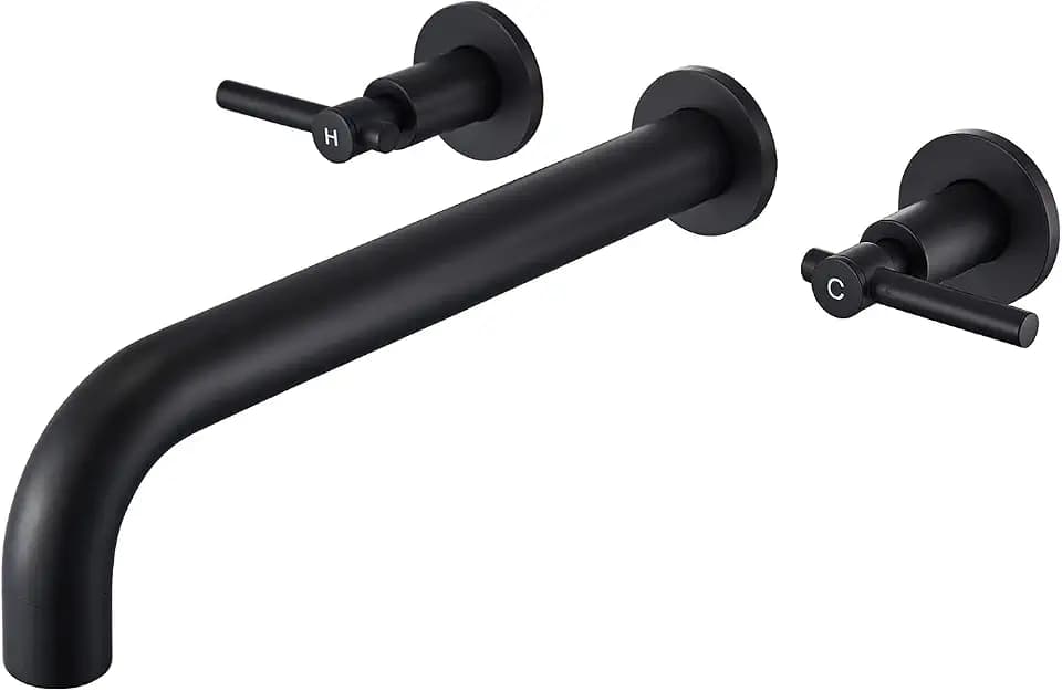 Wowkk Wall Mount Tub Filler Black Tub Faucet Brass Bathroom Bathtub Faucets with 2 Handles