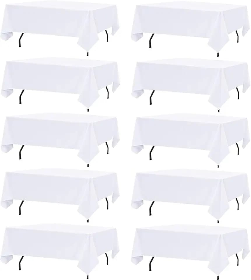 10 Pack White Table Cloth Rectangle Table Cloths for 8 Foot Rectangle Tables 60 X 126 Inch Washable Polyester Table Covers, Reusable & Wrinkle Resistant for Weddings, Parties, Events, and Everyday Use